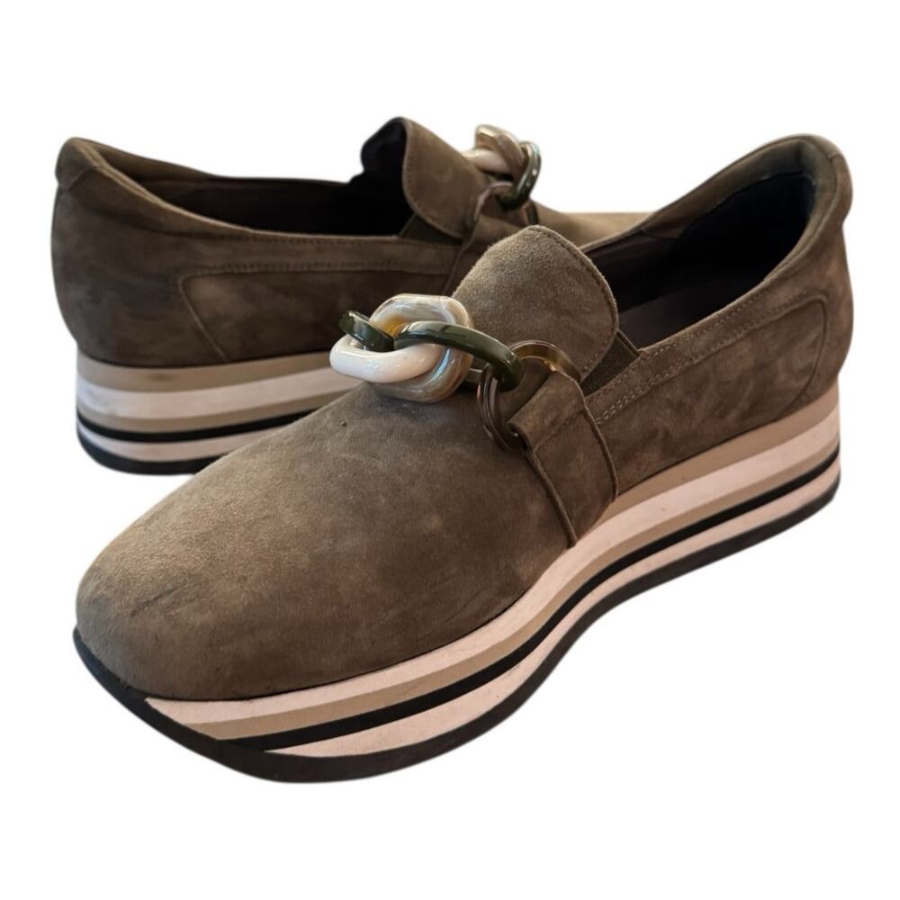 Softwaves Olive Army Green Suede Platform Chain Loafers EU 39.5 Arch Support 9